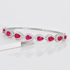 Natural Ruby Bangle Bracelet, 925 Sterling Silver, Tennis Bangle, July Birthstone, Cuff Bangle, Ruby Jewelry, Wedding Bangle, Gift For Her