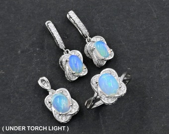 Conjunto de joyas de ópalo etíope natural, plata de ley 925, conjunto de joyas de boda, piedra natal de octubre, joyería de ópalo, regalo de aniversario para ella