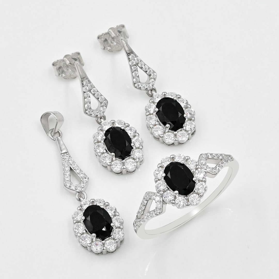 925スターリングシルバーブラックスピネルキュービックジルコニアCzフープイヤリング耳フープセットファインジュエリーギフト用女性用彼女