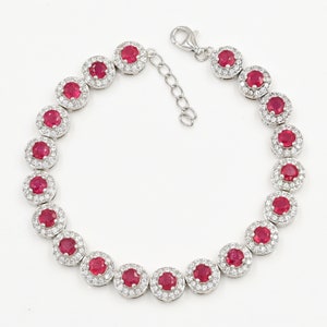 Natural Ruby Bracelet, 925 Sterling Silver, Chain Bracelet, July Birthstone, Chunky Bracelet, Ruby Jewelry, Wedding Bracelet, Gift For Her