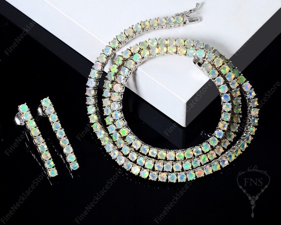 Opal Tennis Necklace Natural Ethiopian 
