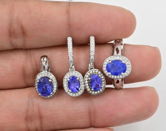 8x6 MM Natural Tanzanite Jewelry Set, 925 Sterling Silver, Bridal Jewelry Set, December Birthstone, Tanzanite Jewelry, Birthday Gift For Her