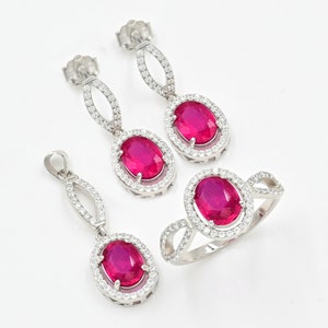 Natural Ruby Jewelry Set, 925 Sterling Silver, Solitaire Ring, July Birthstone, Ruby Jewelry, Dangle Earring, Anniversary Gift, Gift For Her