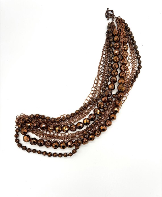 Copper Multiple Strand Chain and Bead Necklace - image 3