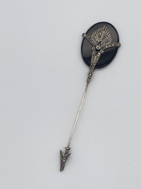 Art Deco Onyx and Marcasite Hat Pin