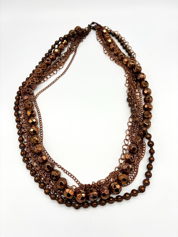 Copper Multiple Strand Chain and Bead Necklace - image 2