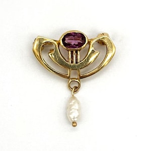 10k Nouveau Style Pin with Amethyst