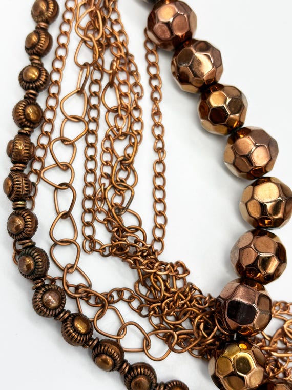 Copper Multiple Strand Chain and Bead Necklace - image 1