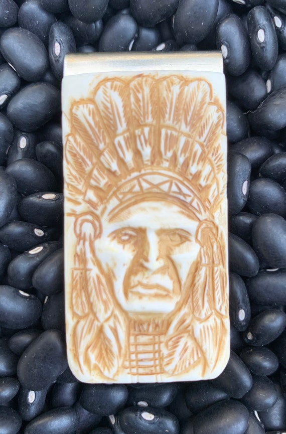 Carved Bone Indian Money Clip