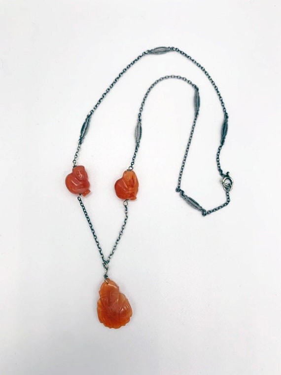 Carved Carnelian and Sterling Necklace