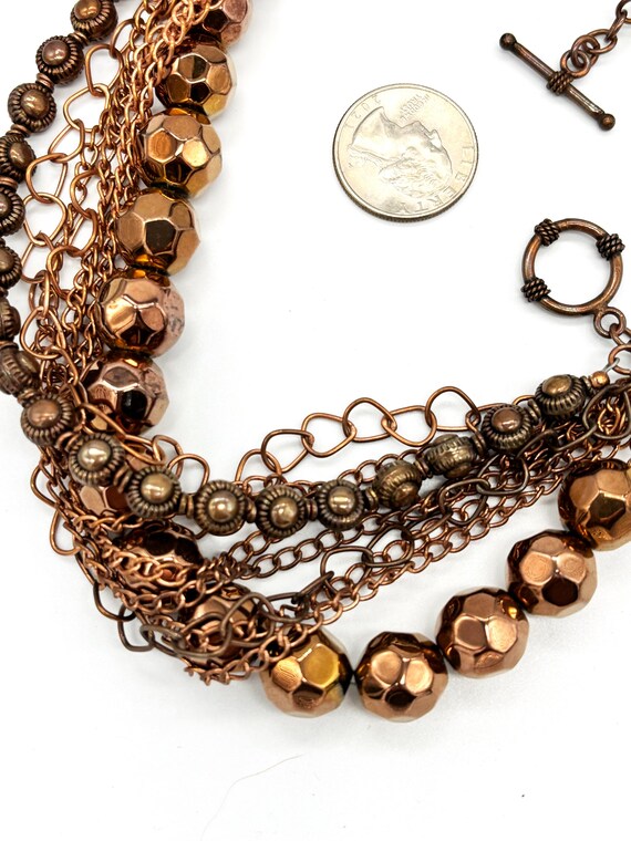 Copper Multiple Strand Chain and Bead Necklace - image 5