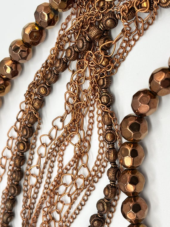 Copper Multiple Strand Chain and Bead Necklace - image 7