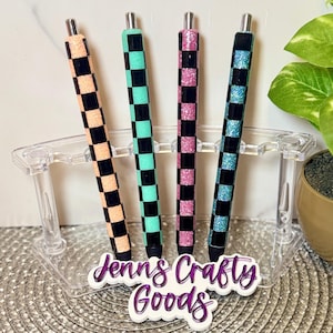 Black Checker Glitter Pen Set - Etsy