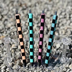 Black Checker Glitter Pen Set - Etsy