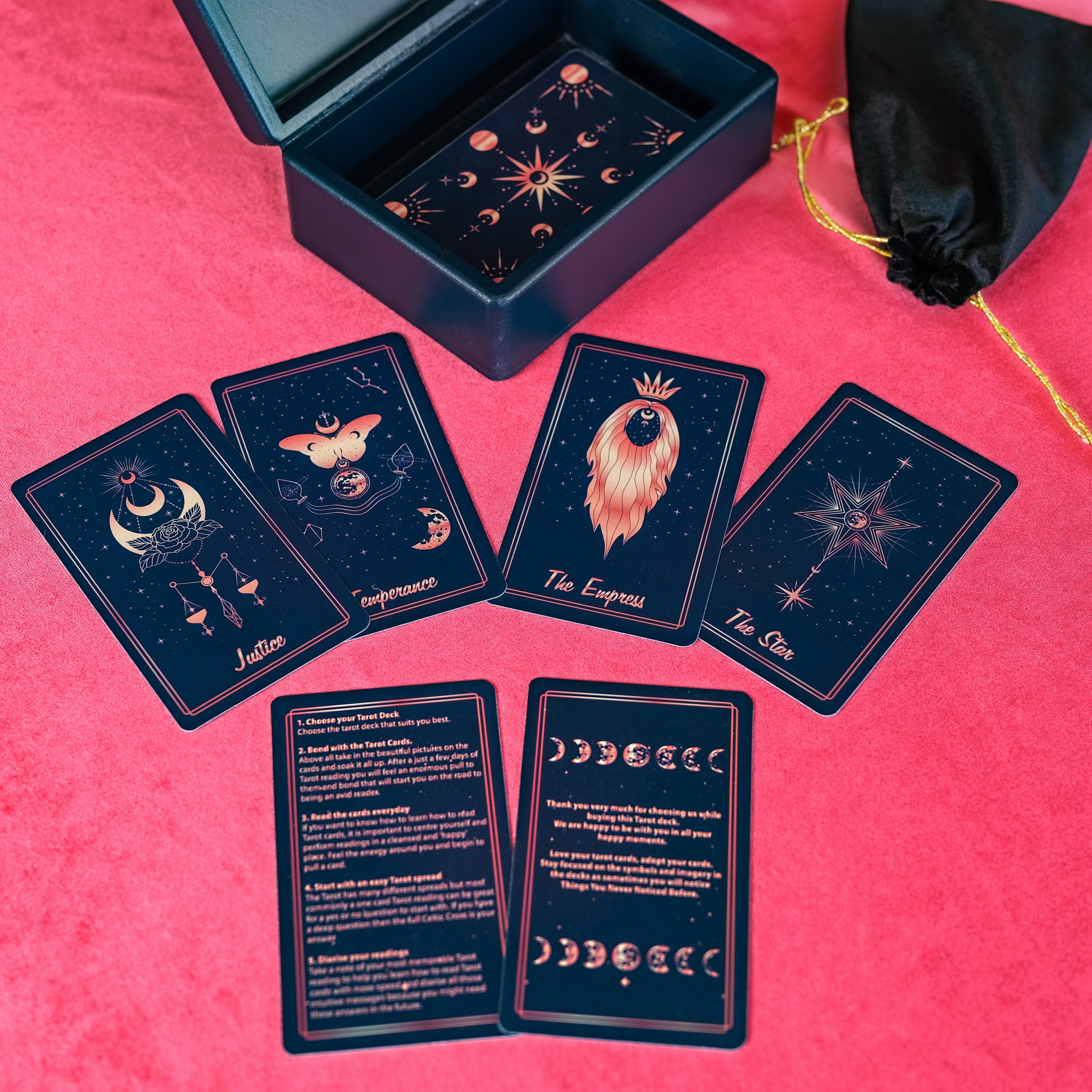 Navy Blue & Rose Design Tarot Card With Guidebook and Wooden - Etsy