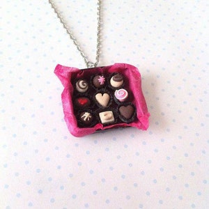 Box of chocolates necklace, polymerclay