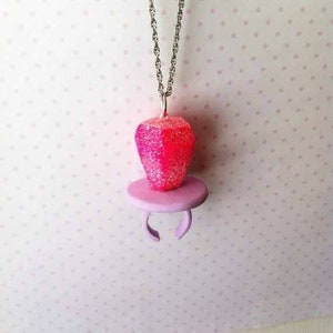 Glitter ring pop necklace, polymerclay