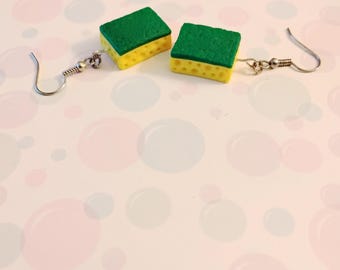 Dish sponge earrings, polymerclay