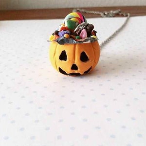 Pumpkin Candy Bucket Necklace, polymerclay