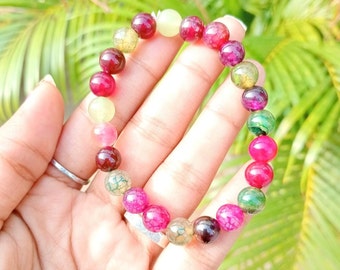 Watermelon Tourmaline Stretch Bracelet 8 mm A++ Round Beads Gemstone Amulet Charms Healing Energy Metaphysical Confidence Progress Strength