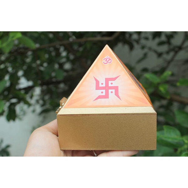 Unique Pyramid Wish Cash Wooden Box With Inside Mirror Shree Yantra Stickers Home Office Temple Decor