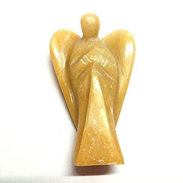 Ange gardien en cristal de poche sculpté en jade jaune Env. Cristal d'énergie de figurine d'ange en cristal de 2 pouces