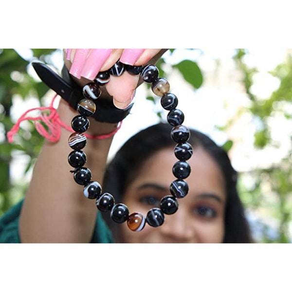 Bracelet extensible en perles Suleimani noires A ++ naturel authentique se sentir mieux Style de mode authentique cadeau Unique équilibrant