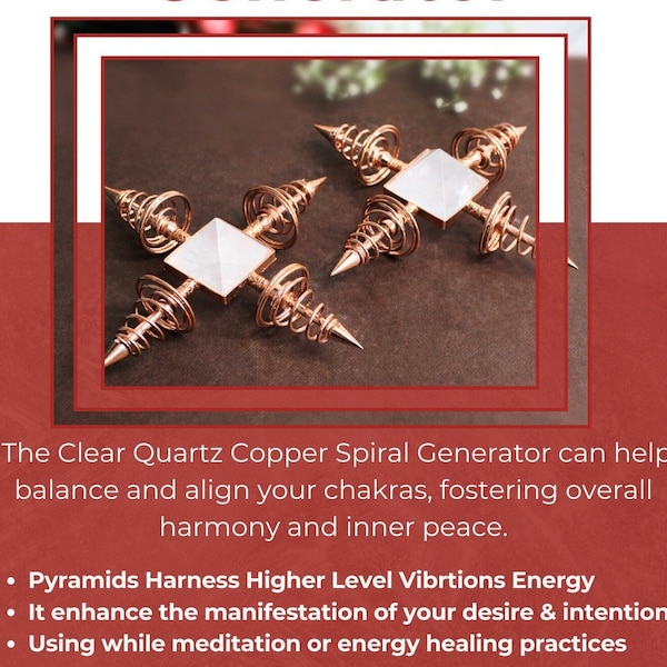 Copper Coil Crystal Quartz Pyramid Energy Generator 4 Points Healing Reiki Sacred Gift Pyramid Generator Crystal Pencil Point