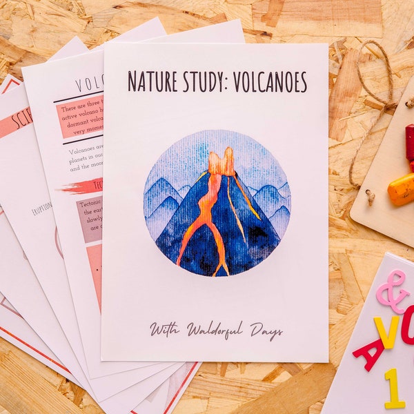 Volcano Digital Journal For Homeschool Learning, Printable Kid's Gift, Print At Home Journal For Kids, Educational Waldorf Journal