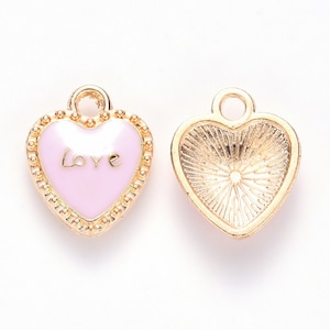 5st bedels roze hart love 16x13mm | kralenwinkel beadshop kralen |