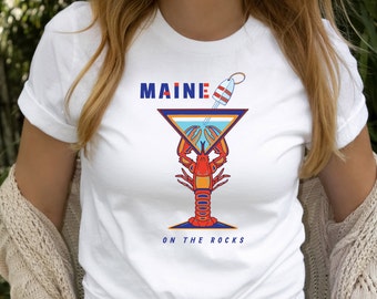 Maine Lobster On The Rocks T-Shirt, Vacation Souvenir Tee