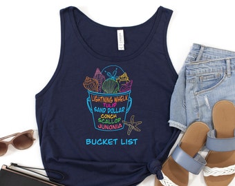 Bucket List Seashell Unisex Tank Top, Beach Tank Top for women, summer tank for women, seashell shirt, vacation shirt, Sanibel shirt