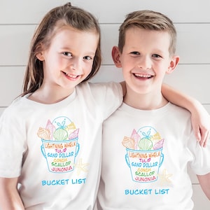 Bucket List Youth Short Sleeve Beach Seashell T-Shirt, Kids beach T-shirt, summer t shirt, family beach trip shirt, Sanibel shirt