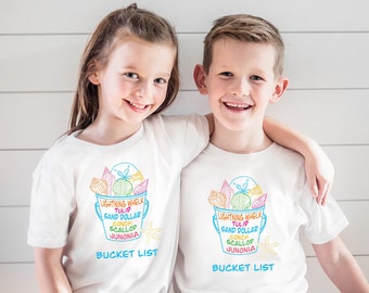 Kids Beach Bucket List T-Shirt, Muschel-Grafik-T-Shirt