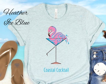 Coastal Flamingo Cocktail Graphic T-Shirt - Beach Vacation Tee