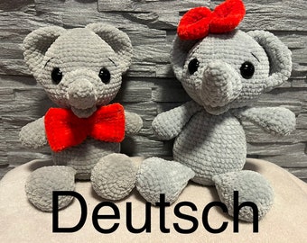 PDF instructions Paul and Paula, amigurumi, elephant, crocheted in German