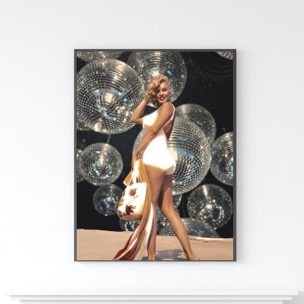 Marilyn Monroe, Trendy Wall Art, Disco Ball Print, Maximalist Wall Art, Funky Wall art, Preppy Wall Art, Pop culture art, Girly wall art