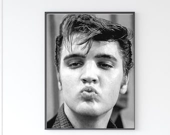 Poster di Elvis, stampa di Elvis, poster di Elvis Presley, arte da parete alla moda, arte da parete retrò in bianco e nero, ritratto vintage
