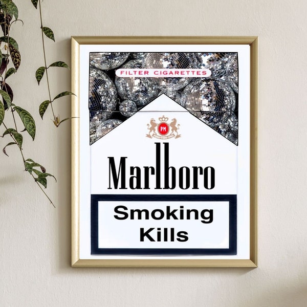 Smoking kills, Maximalist Wall Art, Maximalist Decor, Preppy Wall Art, Funky Wall Art, Extra Large Wall Art,  Eclectic Art Print, Disco Ball