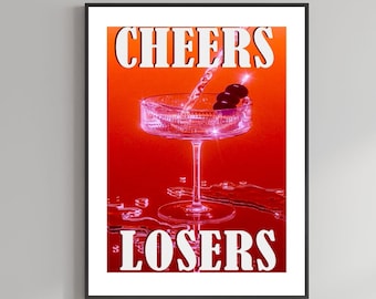 Bar Cart Art Print, Cocktail Wall Art, Bar Cart Poster, Bar Cart Wall Decor, Martini Art, Champagne Wall Art, Hot Pink Wall Art, Martini Art