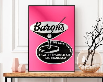 Retro Cocktail Print, Bar Cart Print, Cocktail Wall Art, Cocktail Poster, Vintage Bar Art, Kitchen Wall Decor, Oversized Wall Art