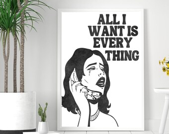 All I want is Everything, Cocktail Poster, Bar Cart Art Print, Trendy Retro Wall Art, Black and White Art Print, Instant Download Art, Retro