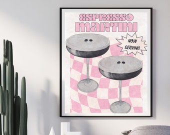 Espresso Martini Cocktail Print, Digitale Muurkunst, Home Bar, Keuken, Retro Alcohol Cadeau, Home Decor, Cocktail Art Poster, Digitale Download