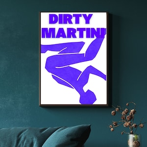 Dirty Martini Cocktail Poster, Bar Cart Art Print, Retro Cocktail Print, Cocktail Wall Art, Bar Cart Poster, DIGITAL DOWNLAOD,  Alcohol Art