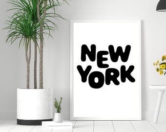 New York Poster, Retro New York Art Print, Apartment Wall Art, NY Travel Poster, Extra Large Wall Art, Funky Wall Art, Black and White Art