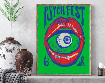 Psychedelic Poster | Retro Downloadable Print, Trendy Poster Print, Evil Eyes, Preppy Poster, Funky poster