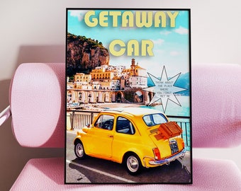 Taylor Getaway Car Digital Print, Retro Vintage Aesthetic, Pink Girly Wall Art, Preppy Wall Art, Dorm Room Decor Wall Art, Swiftie Gift