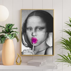 Mona Lisa Lollipop Poster, Maximalist Wall Art, Trendy Wall Art, Funky Wall Art, Preppy Wall Art, Edgy Wall Art, Trendy Posters,Eclectic Art