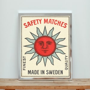 Retro Match Box Art, Art Deco Wall Art, Vintage Safety Match Poster, Trendy Wall Art, Apartment Wall Art, Digital Print
