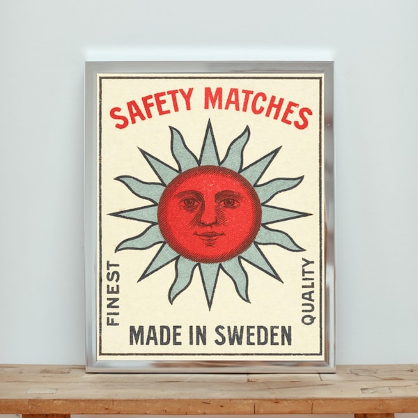 Retro Match Box Art, Art Deco Wall Art, Vintage Safety Match Poster, Trendy Wall Art, Apartment Wall Art, Digital Print